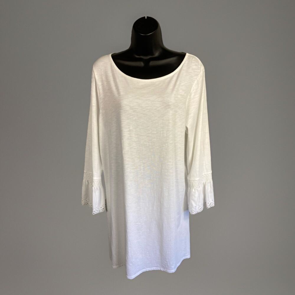 J Jill Tunic Women’s Eyelet Cuffs White 3/4 Sleeves Size Large Tall